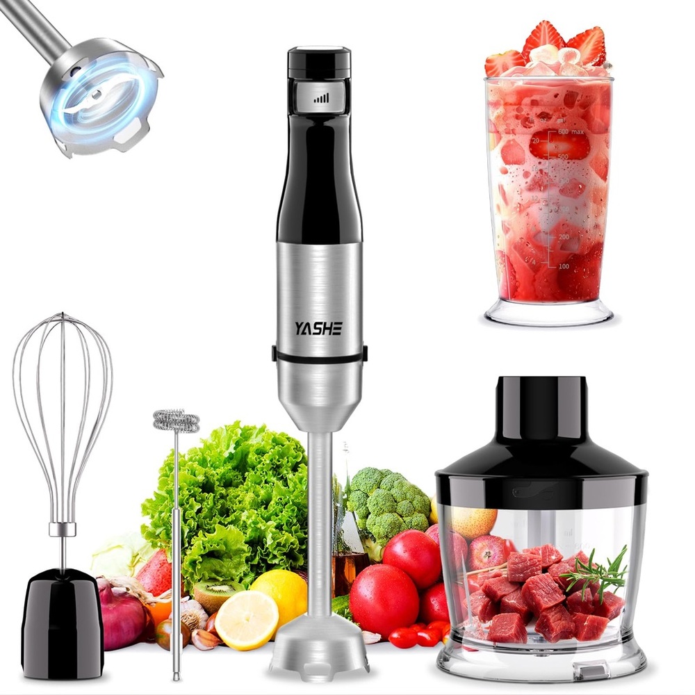 NEW 5 in 1 Immersion Handheld Blender Set with Chopper, Whisk and Milk Frother